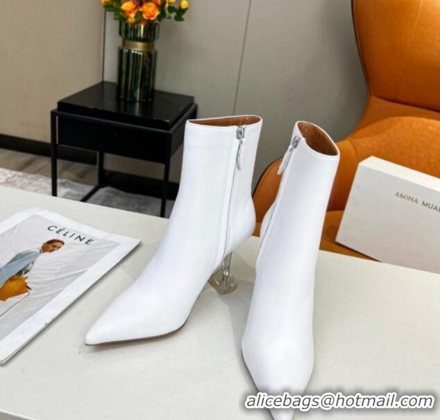 Purchase Amina Muaddi Calf Leather High Heel Ankle Boots 9.5cm White 2082402