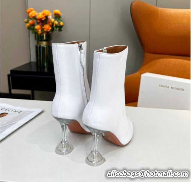 Purchase Amina Muaddi Calf Leather High Heel Ankle Boots 9.5cm White 2082402