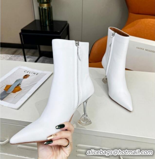 Purchase Amina Muaddi Calf Leather High Heel Ankle Boots 9.5cm White 2082402