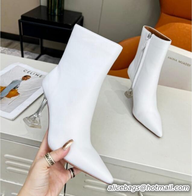 Purchase Amina Muaddi Calf Leather High Heel Ankle Boots 9.5cm White 2082402