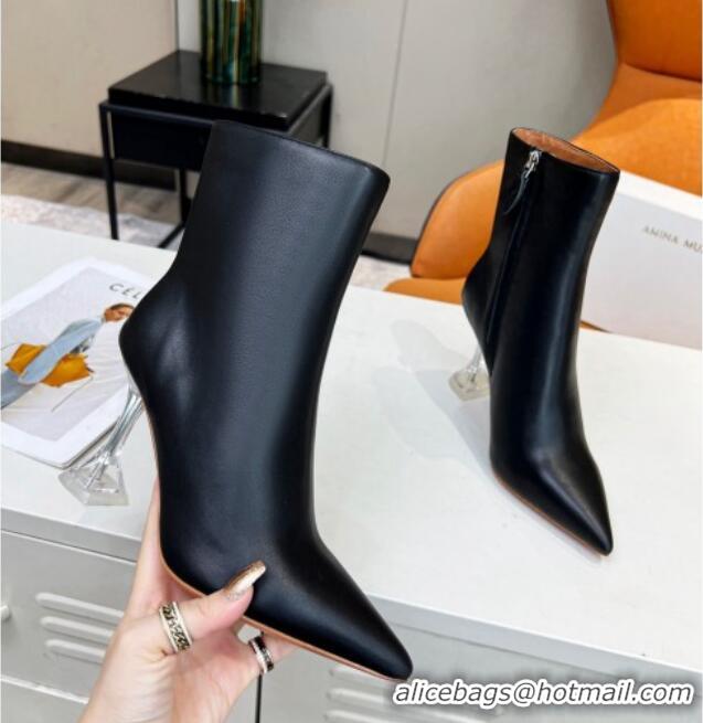 Low Cost Amina Muaddi Calf Leather High Heel Ankle Boots 9.5cm Black 2082403