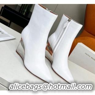 Unique Style Amina Muaddi Calf Leather Wedge Ankle Boots 9.5cm White 082405