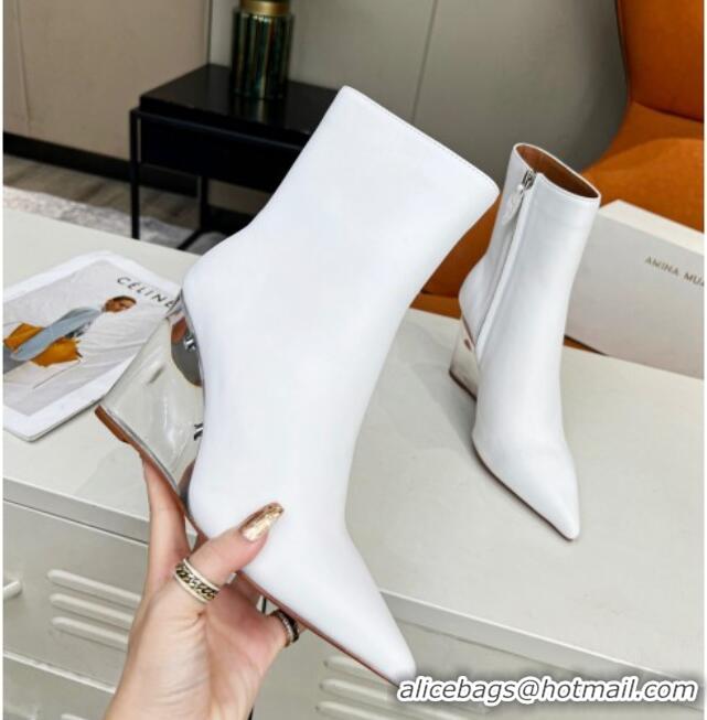 Unique Style Amina Muaddi Calf Leather Wedge Ankle Boots 9.5cm White 082405