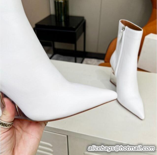 Unique Style Amina Muaddi Calf Leather Wedge Ankle Boots 9.5cm White 082405