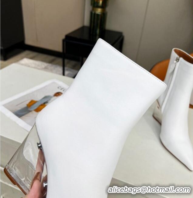 Unique Style Amina Muaddi Calf Leather Wedge Ankle Boots 9.5cm White 082405