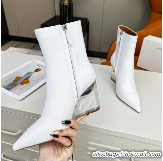 Unique Style Amina Muaddi Calf Leather Wedge Ankle Boots 9.5cm White 082405