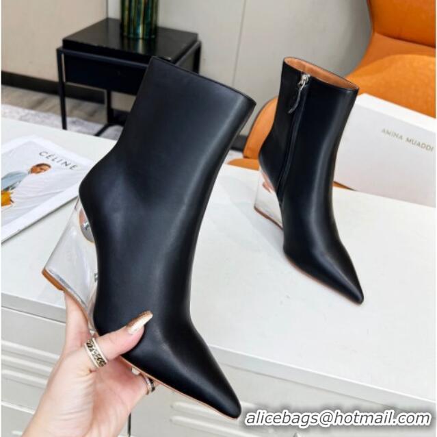 Good Looking Amina Muaddi Calf Leather Wedge Ankle Boots 9.5cm Black 2082406