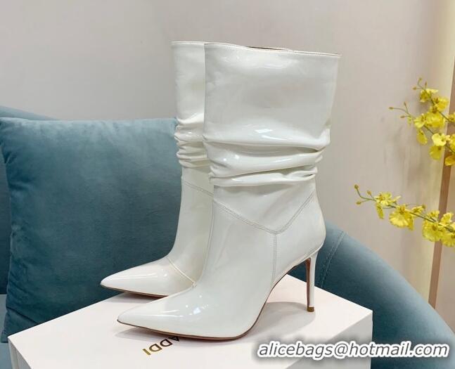 Classic Hot Amina Muaddi Patent Leather High Heel Boots 9.5cm White 082407