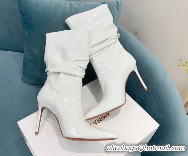 Classic Hot Amina Muaddi Patent Leather High Heel Boots 9.5cm White 082407