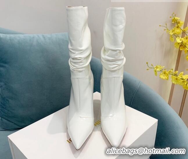 Classic Hot Amina Muaddi Patent Leather High Heel Boots 9.5cm White 082407