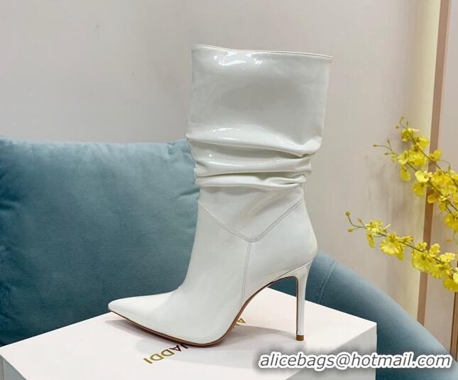 Classic Hot Amina Muaddi Patent Leather High Heel Boots 9.5cm White 082407