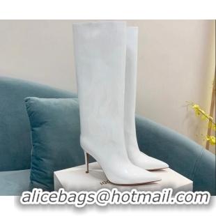 Best Grade Amina Muaddi Patent Leather High Heel Boots 9.5cm White 082409