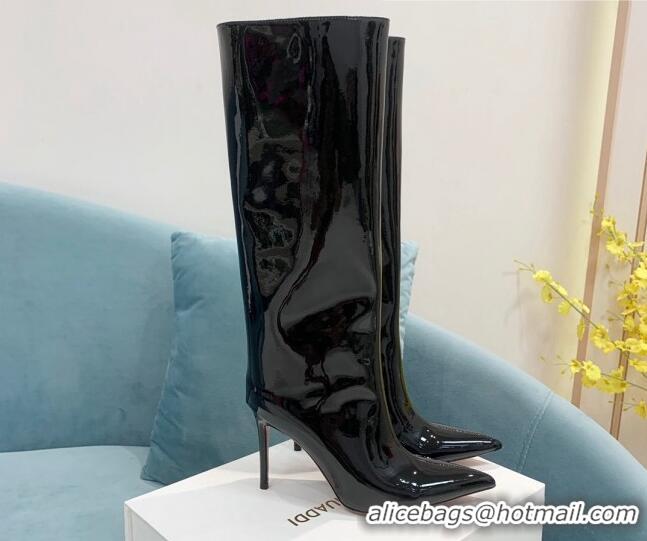 Charming Amina Muaddi Patent Leather High Heel Boots 9.5cm Black 2082410