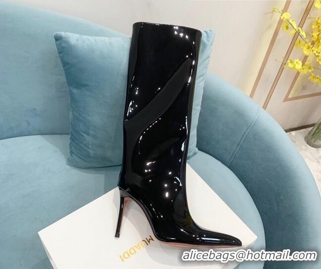 Charming Amina Muaddi Patent Leather High Heel Boots 9.5cm Black 2082410