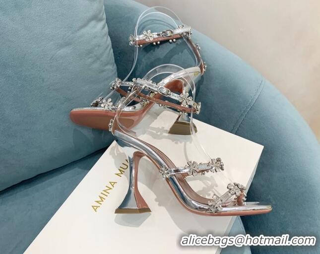 Good Looking Amina Muaddi Lily Leather High Heel Sandals 9.5cm Silver 2022 82411