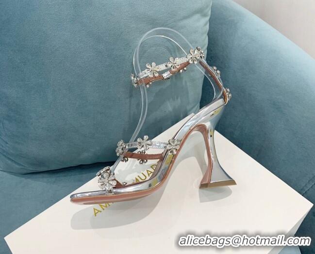 Good Looking Amina Muaddi Lily Leather High Heel Sandals 9.5cm Silver 2022 82411