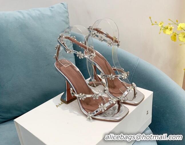 Good Looking Amina Muaddi Lily Leather High Heel Sandals 9.5cm Silver 2022 82411