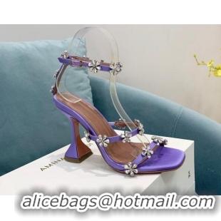 Classic Hot Amina Muaddi Lily Silk High Heel Sandals 9.5cm Purple 2022 82413