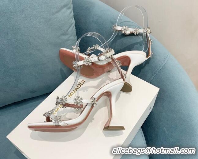 Grade Quality Amina Muaddi Lily Silk High Heel Sandals 9.5cm White 2082414