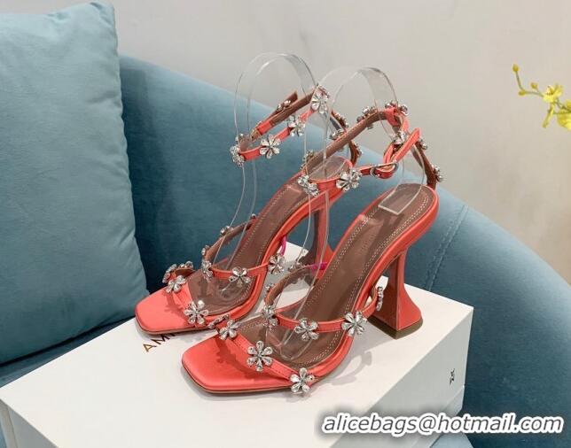 Good Quality Amina Muaddi Lily Silk High Heel Sandals 9.5cm Orange 2082416