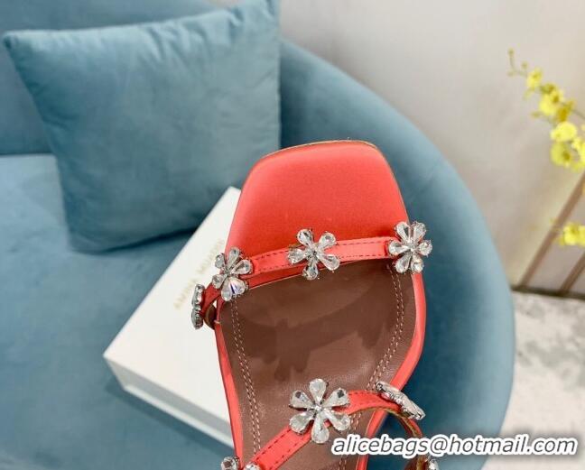 Good Quality Amina Muaddi Lily Silk High Heel Sandals 9.5cm Orange 2082416