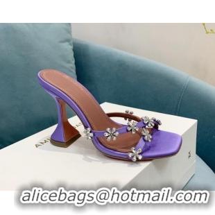 Top Grade Amina Muaddi Lily Silk High Heel Slide Sandals 9.5cm Purple 82417