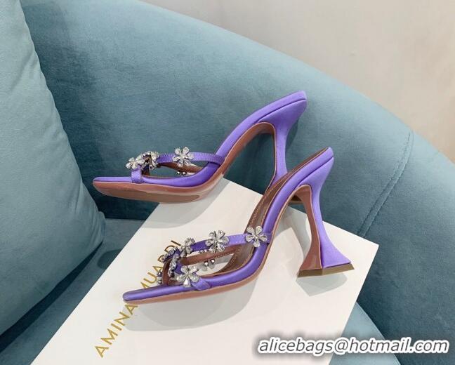 Top Grade Amina Muaddi Lily Silk High Heel Slide Sandals 9.5cm Purple 82417