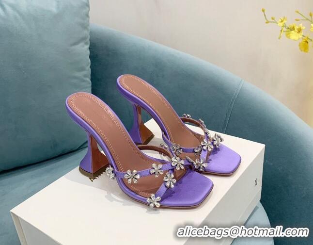 Top Grade Amina Muaddi Lily Silk High Heel Slide Sandals 9.5cm Purple 82417