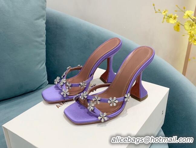 Top Grade Amina Muaddi Lily Silk High Heel Slide Sandals 9.5cm Purple 82417