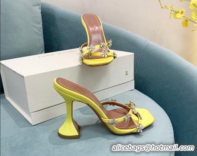 Best Grade Amina Muaddi Lily Silk High Heel Slide Sandals 9.5cm Yellow 2022 082419