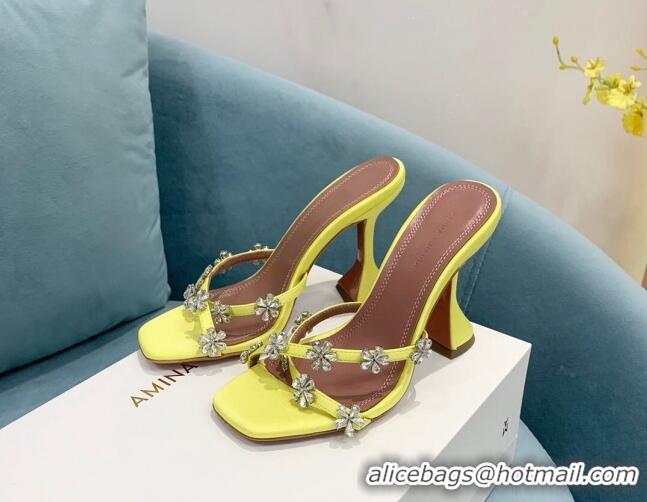 Best Grade Amina Muaddi Lily Silk High Heel Slide Sandals 9.5cm Yellow 2022 082419