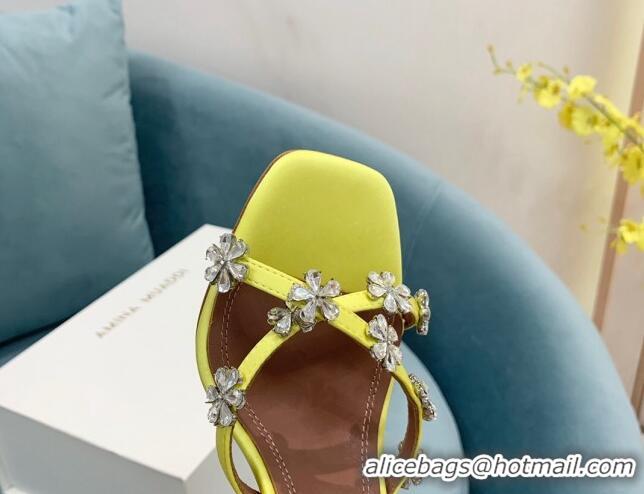 Best Grade Amina Muaddi Lily Silk High Heel Slide Sandals 9.5cm Yellow 2022 082419