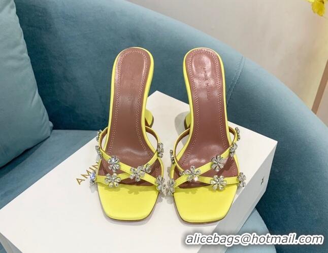 Best Grade Amina Muaddi Lily Silk High Heel Slide Sandals 9.5cm Yellow 2022 082419