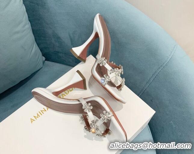 Grade Amina Muaddi Lily Silk High Heel Slide Sandals 9.5cm White 2082421