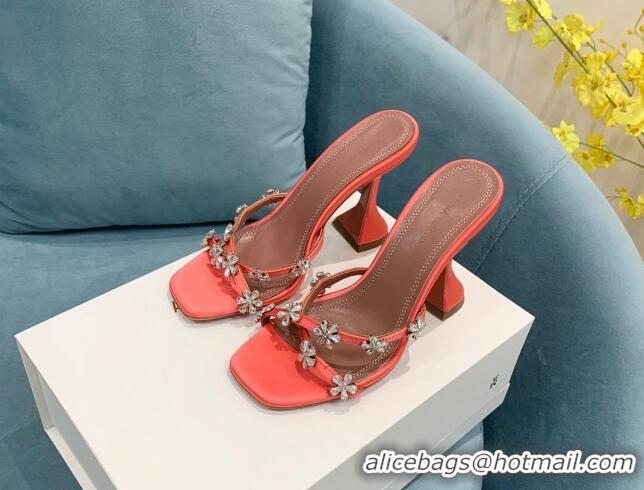 Cheap Price Amina Muaddi Lily Silk High Heel Slide Sandals 9.5cm Orange 082422