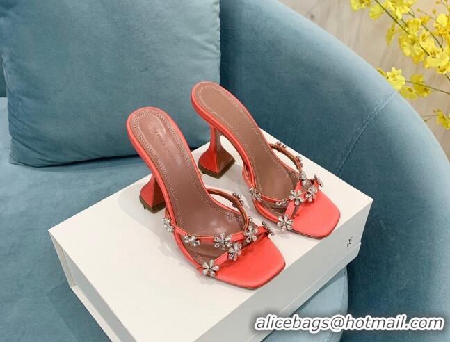 Cheap Price Amina Muaddi Lily Silk High Heel Slide Sandals 9.5cm Orange 082422