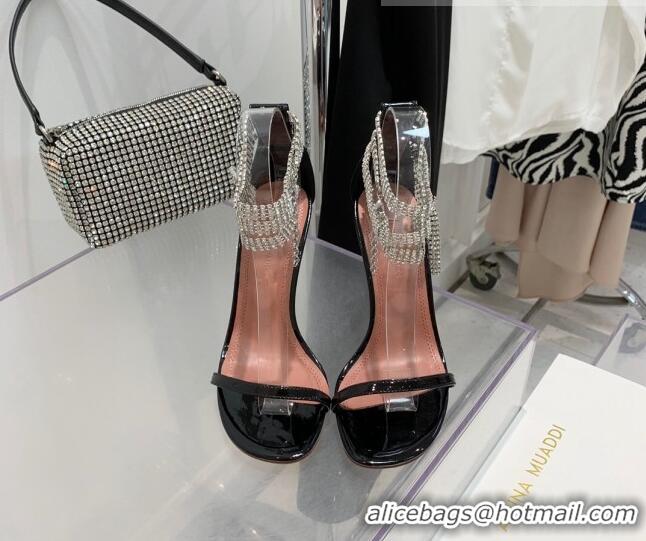 Luxury Amina Muaddi Giorgia Leather Crystal Strap Sandals 10.5cm Black 082717