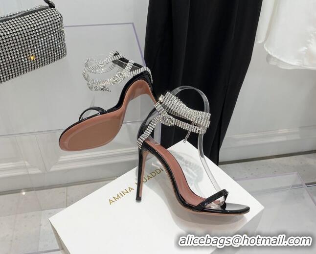 Luxury Amina Muaddi Giorgia Leather Crystal Strap Sandals 10.5cm Black 082717