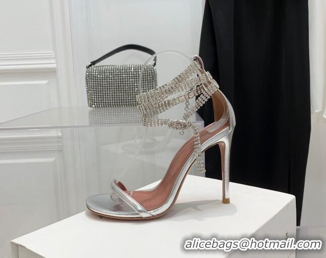 Best Price Amina Muaddi Giorgia Leather Crystal Strap Sandals 10.5cm Silver 082718