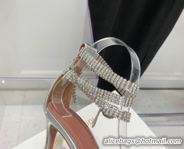 Best Price Amina Muaddi Giorgia Leather Crystal Strap Sandals 10.5cm Silver 082718