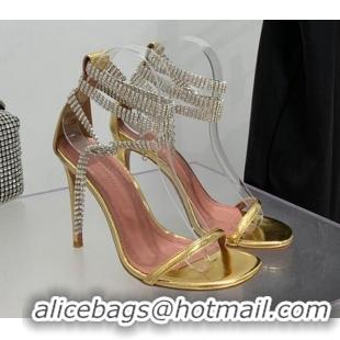 Unique Style Amina Muaddi Giorgia Leather Crystal Strap Sandals 10.5cm Gold 082719