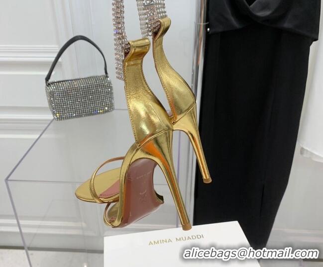 Unique Style Amina Muaddi Giorgia Leather Crystal Strap Sandals 10.5cm Gold 082719