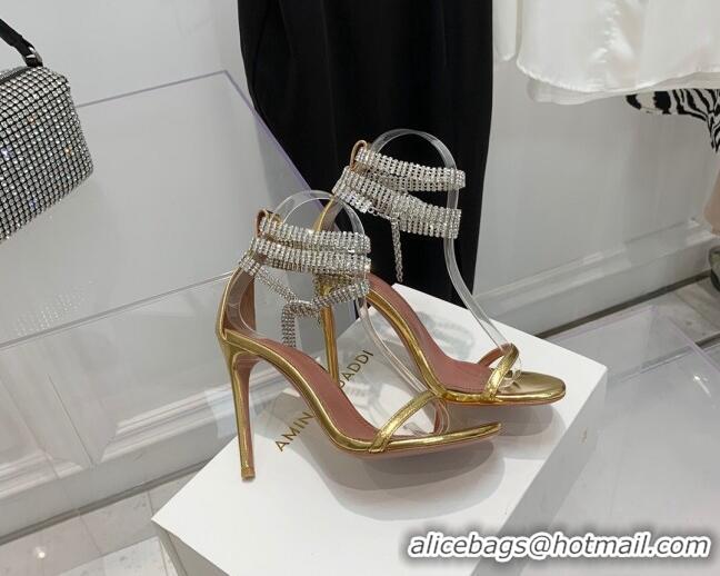 Unique Style Amina Muaddi Giorgia Leather Crystal Strap Sandals 10.5cm Gold 082719