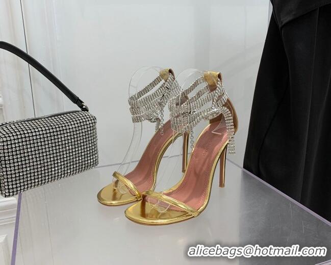 Unique Style Amina Muaddi Giorgia Leather Crystal Strap Sandals 10.5cm Gold 082719