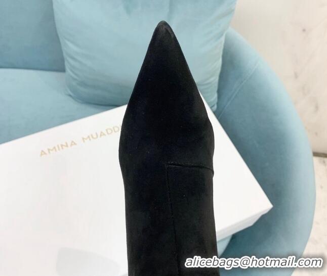 Purchase Amina Muaddi Pleated Suede High Heel Boots 9.5cm Black 100914