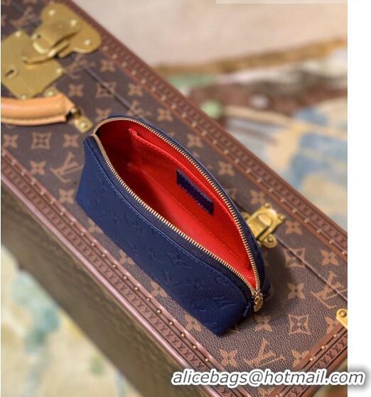 Famous Brand Louis Vuitton Cosmetic Pouch PM in Monogram Leather M69413 Navy Blue/Red 2021