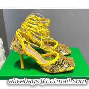 Classic Hot Bottega Veneta Sequins Cord Mesh Sandals 9cm Yellow 062102