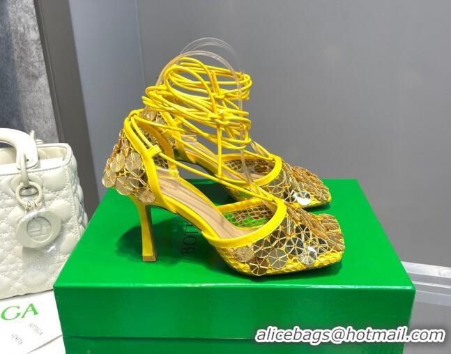 Classic Hot Bottega Veneta Sequins Cord Mesh Sandals 9cm Yellow 062102