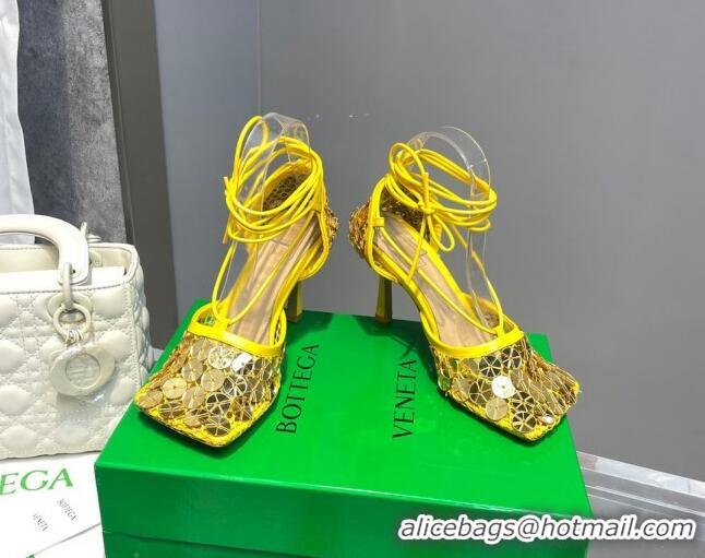 Classic Hot Bottega Veneta Sequins Cord Mesh Sandals 9cm Yellow 062102