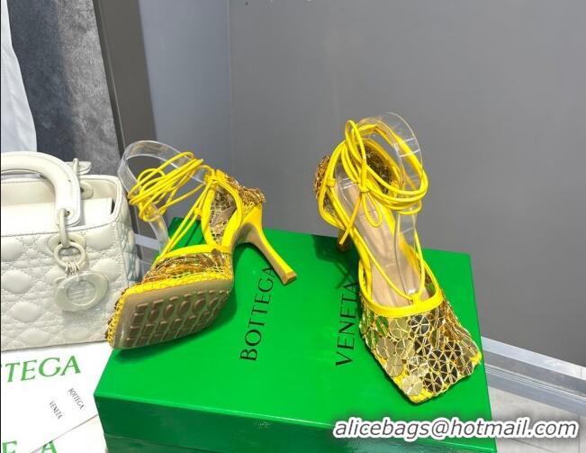 Classic Hot Bottega Veneta Sequins Cord Mesh Sandals 9cm Yellow 062102